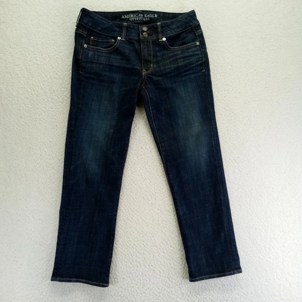 American Eagle Outfitters Artist Crop Dark Wash Denim Jeans Women's Size 6 - Picture 1 of 9